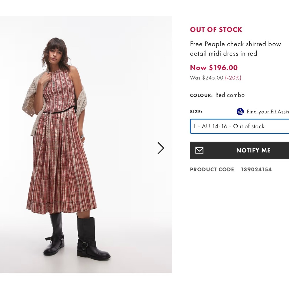 Free People Womens Nightingale Red Plaid Smocked Midi Dress Boho Sz Lg $245 MSRP - Picture 2 of 16